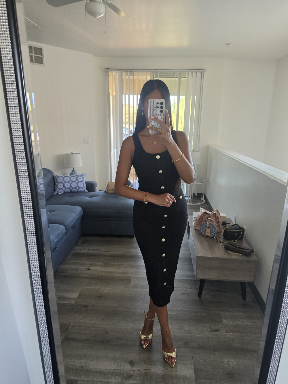 Classic Black Button-Front Midi Dress - Picture 7 of 17